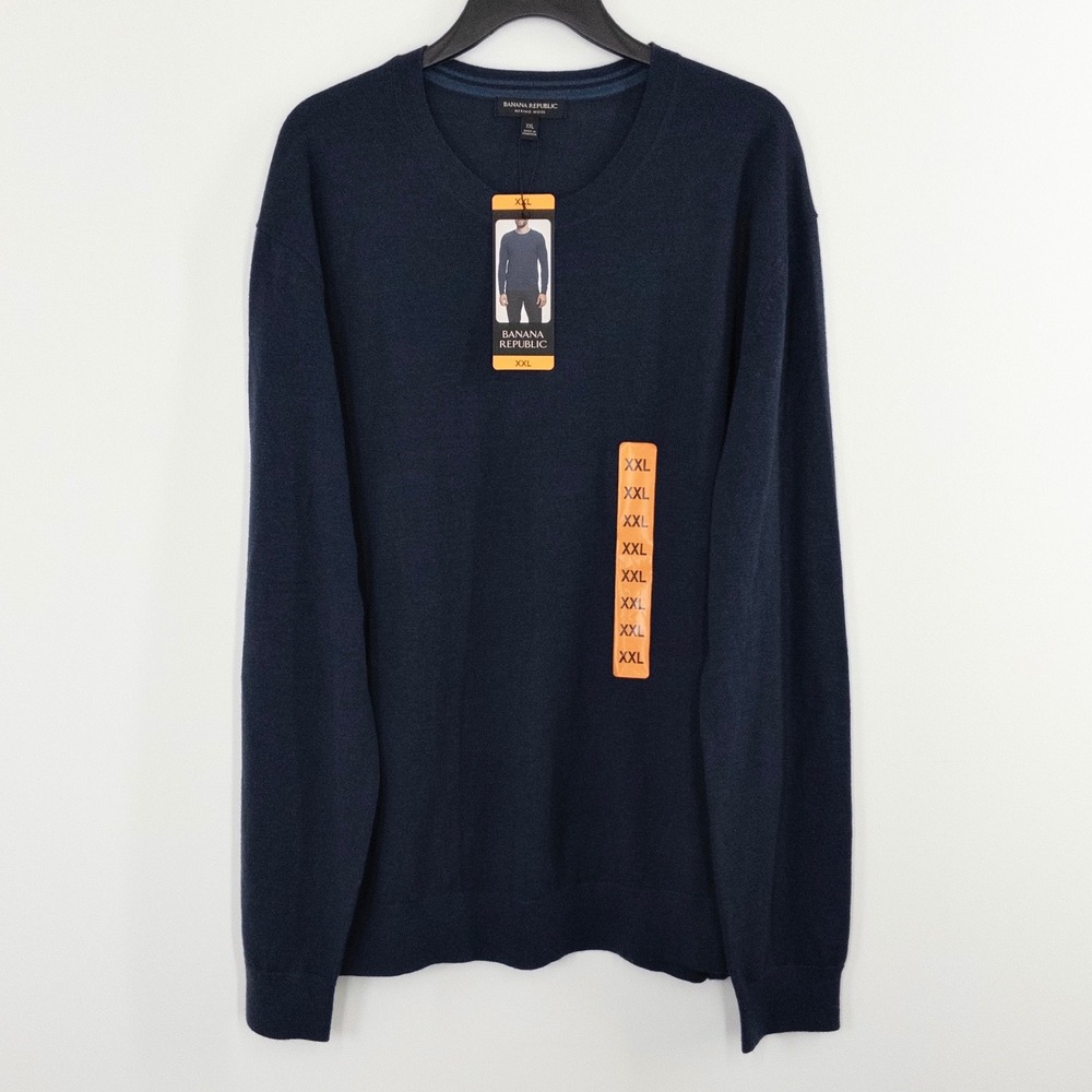 Banana Republic Merino Wool Sweater Men's XXL Navy Crew Neck Lightweight NWT - Picture 1 of 7